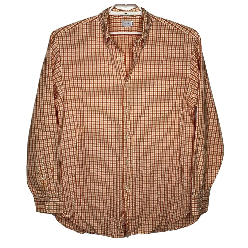 J.Crew Mens Shirt‎ Large (26-16.5) L/S Orange 80's 2 Ply 100% Cotton Button Down